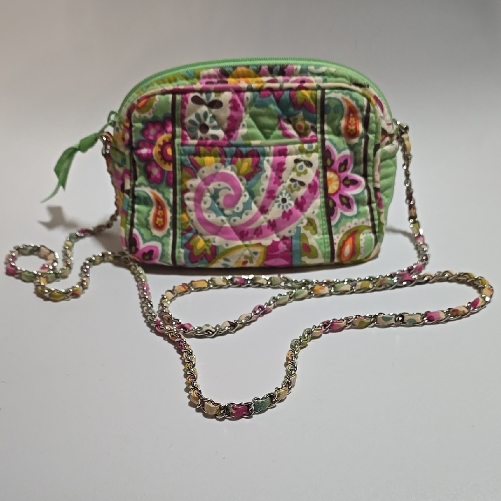 Vera Bradley Green and Pink Mini Bag with Floral Pattern